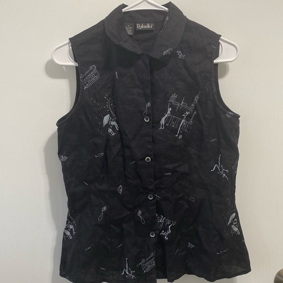 Vintage Rafaella 100% Linen Sleeveless Top Button Up Top - Picture 1 of 15